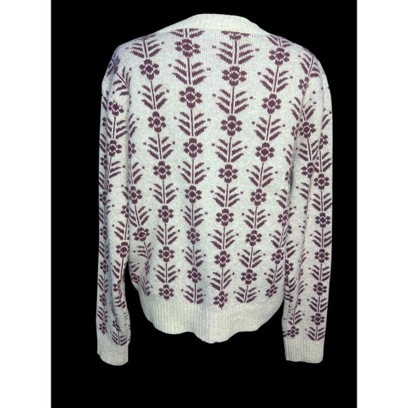 Francescas Floral Nordic Cardigan Sweater Women M Cream Purple Button Wool Blend - Picture 2 of 8